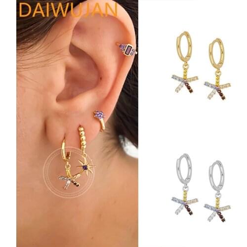 Luxury Zircon 925 Sterling Silver Hoop Earrings For Women Multicolor Crystal Star Huggie Earrings Piercing Jewelry Pendientes