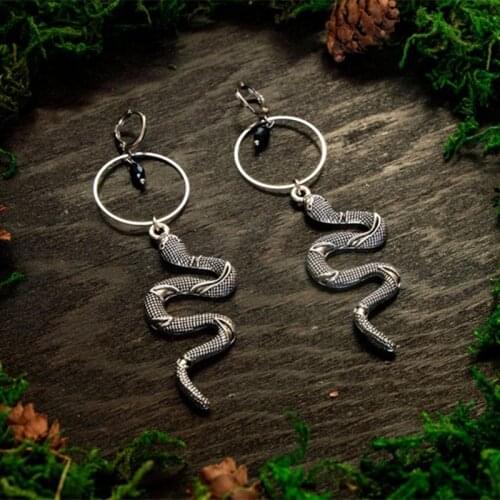 Drop Earrings Snake Earrings Serpent Witch Jewelry Black Stone Gothic Earrings Witchy Earrings Snake Earrings Hoop Dangle