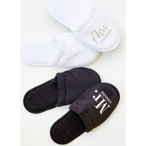 Bride &groom Slippers personalise gold mr&miss Slippers wedding slippers for Getting Ready hen party Favors gift travel slippers
