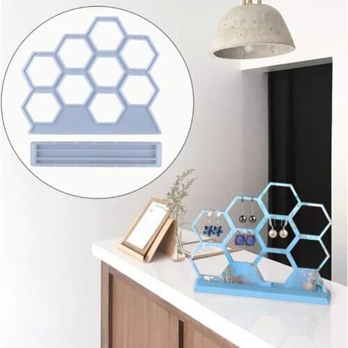 Jewelry Show Rack Crystal Epoxy Resin Mold Hexagonal Shaped Earrings Display Stand Silicone Mould DIY Crafts Tool