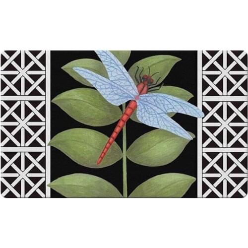 Dragonfly on Black Decorative Floor Mat Leaf Animal Lattice Home Decoration Entry Non-slip Door Mat Rubber Washable Floor Home R