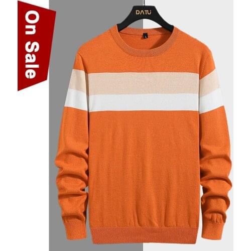 Male Pullover Sweater Men Autumn Cotton Knitted O-Neck Striped Sweater Winter Warm Jersey Mens Sweaters Boy Jumpers Orange Blue