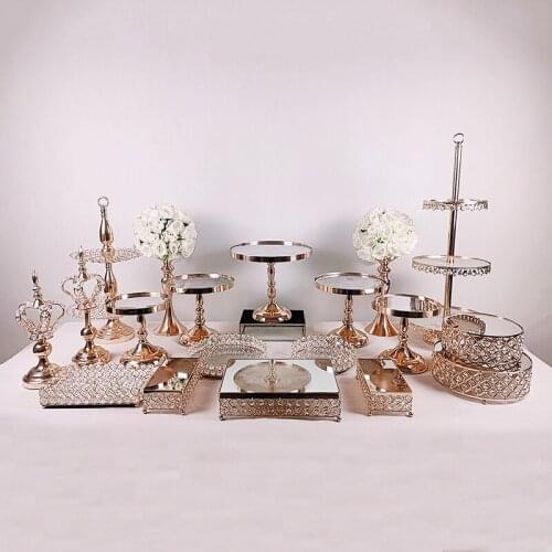 3 -19pcs Gold Crystal cake plate table decorating afternoon tea wedding party supplies