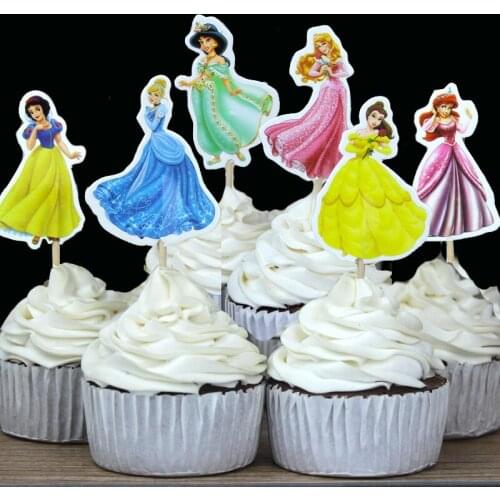 New arrival 48pcs Pretty Disney Princess McQueen Cars Design Cartoon Paper Cupcake Topper for Birthday Wedding Party Supplies