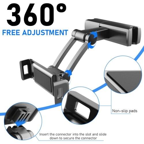 Universal Car Rear Phone Holder Tablet Stand for iPhone 12 iPad Tablet 4.7-12.3" 360 Rotation Car Back Seat Mount Bracket