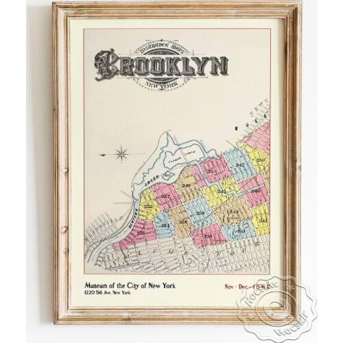Brooklyn Neighborhoods Map Vintage Poster, American Travel City Map Prints, Travelers Collection Gift, Retro Backdrop Art Decor