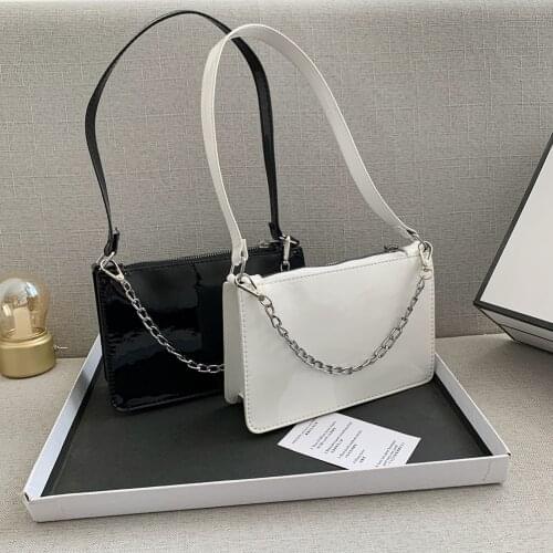 Female Baguette Handbags with Patent Leather Design Tote PU Leather Embossing Shoulder Underarm Bags for Shopping