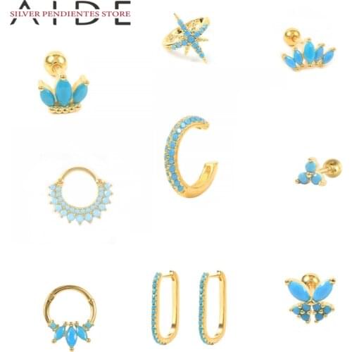 AIDE 1PCS Women Turquoise Lightning Butterfly Earrings Huggie 925 Sterling Silver Piercing Stud Earrings Jewelry Pendientes