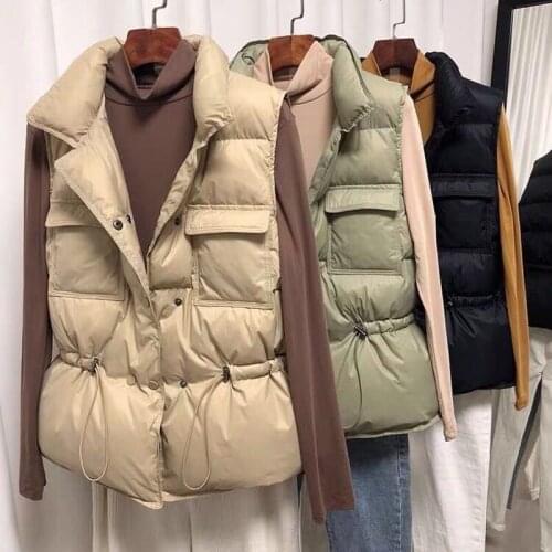 2021 Womens Down Cotton Body Warm Vest Coat Winter New Ladies Casual Waistcoat Female Sleeveless Long Vest Jacket Slim