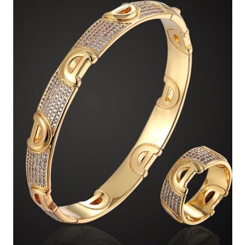 Zlxgirl Luxury brand Guangdong rhodium silver copper Letter bangle with ring jewelry sets fashion women size bangle bracelet set