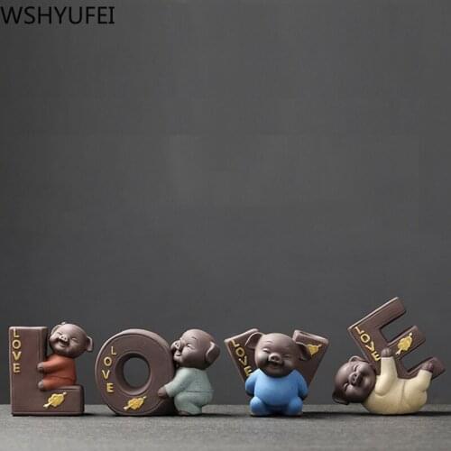 1 PCS Handmade Purple Clay tea Pet Ornament Creative Desktop Flower Pot Lucky Pig Statue Figurine Tea Set decoration Accessories