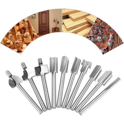 10pcs 1/8" 3mm Shank Mini HSS Router Bits Fits Dremel Foredom Rotary Tool Set Woodworking Knife Edge Repair Carpenter Drill Bit