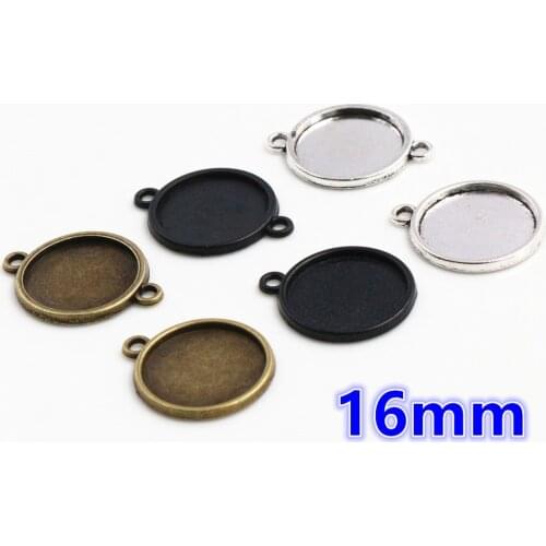 20pcs 16mm Inner Size Antique Bronze And Silver Plated Black Plated 6 Simple Style Cabochon Base Cameo Setting Charms Pendant
