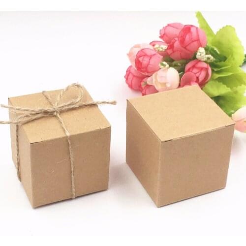 50pcs cube Kraft Gift Box with string,Party Candy Boxes Paper Packing Box Valentines Day Chocolate box Jewelry/Cosmetics boxes