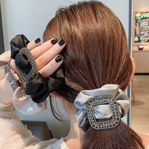 8 Color Lady Elegant Pearl Hair Knot Girl Elastic Rubber Band Ponytail Hair Ornament Silk Large Intestine Crystal Hair Band