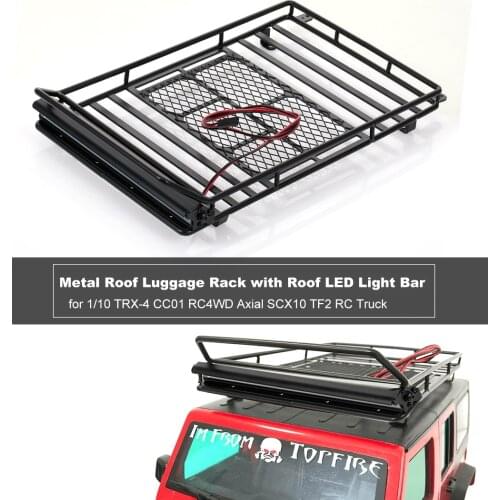 Large size Luggage Carrier Roof Rack with LED Light Bar for 1/10 RC Crawler Car Axial SCX10 90046 Traxxas TRX4