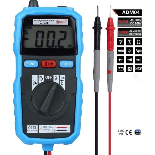 BSIDE Mini Pocket Digital Multimeter ADM04 Auto Function DC AC voltage NCV Continuity Test With backlight and work light