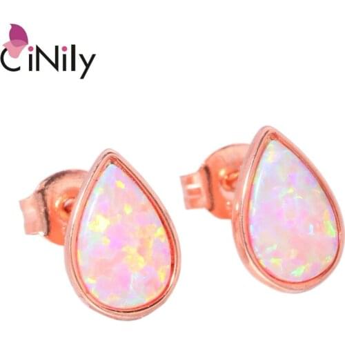 CiNily Authentic. Soild 925 Sterling Silver Created Pink Fire Opal Wholesale for Women Jewelry Wedding Stud Earrings 10mm SE015