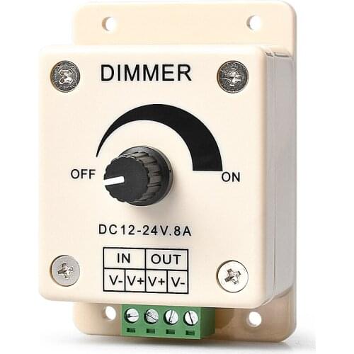 DC12V-24V 8A Knob Led Dimmer Switch Single Color Tape Strip Light Brightness Controller