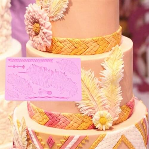 DIY Sugar craft Cake Vintage Size feather Silicone Mold Fondant Mold Cake decorating Tools Gum paste Mold