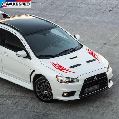 For Mitsubishi Lancer 10 3 9 Car Hood Bonnet Sticker Racing Styling Sport Stripes Auto Engine Cover Decor Vinyl Decals