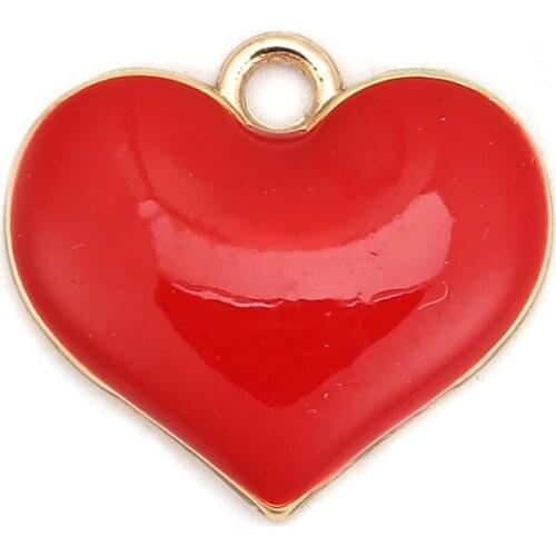 DoreenBeads Zinc Based Alloy Charms Pendant Heart Gold Black Pink Colorful Full Enamel 20mm( 6/8") x 18mm( 6/8"), 10 PCs