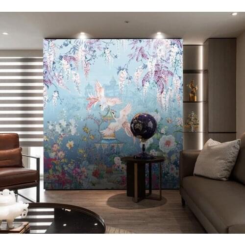 Customized 3D mural wallpaper European hd meticulous painting of flowers and birds painting background wall painting