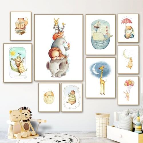 Bear Rabbit Fox Giraffe Cartoon Animal Wall Art Canvas Painting Nordic Poster And Prints Wall Picture Baby Kids Room Home Decor
