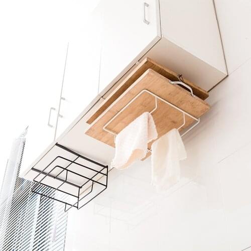 Metal Kitchen Storage Holder Over Door Hanging Dishcloth Cutting Board Rack Organizer Black Kitchen Holder Rack For Cabinet Door