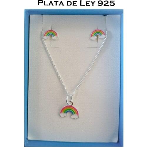 Minosilver set earrings and choker infant Rainbow sterling silver lovely for birthday gift to flirty girls