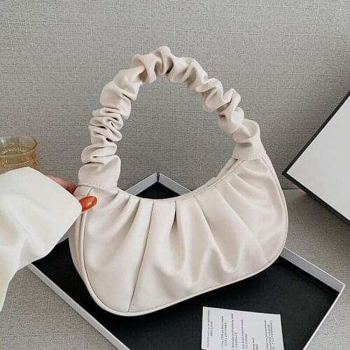 Fashion Women Shoulder Bag Pleated PU Leather Handbag Female Daily Autumn Casual Street Travel Underarm Bags Shopping Tote 2021