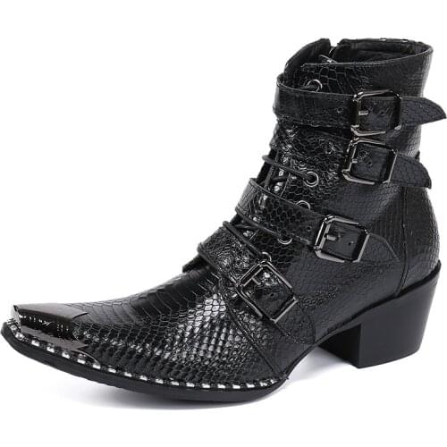 Winter Casual New Mens Classic Fashion Shoes Personality Cowhide Leather Crocodile Pattern Retro Plus Velvet Mens Boots