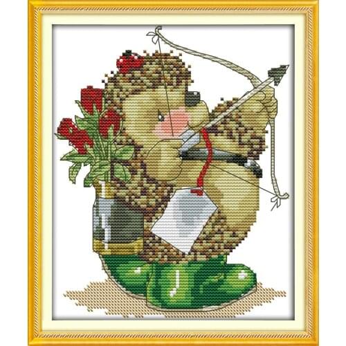 The hedgehog Cupid cross stitch kit 14ct 11ct count print canvas stitches embroidery DIY handmade needlework plus