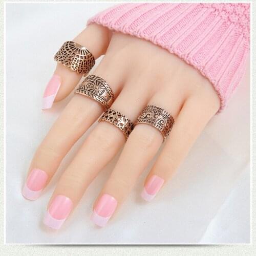 New Retro Folk Style Exaggerated Totem Hollow Carving Rings Set (4pcs mix) European and American Hot Lovers' Jewelry Accessory