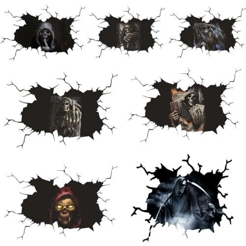 Car Reaper Sticker 3D Silent Skull Stickers Scary Ghost Car Window Decals Wall Floor Sticker For Halloween Auto Exterior Decal