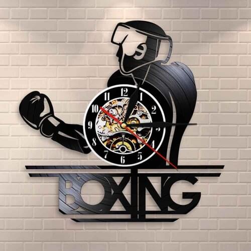 Fighting Sports Modern Design Wall Clock Boxing Powerful Sports Room Decor Pugilist Vintage Vinyl Record Wall Clock Boxers Gift