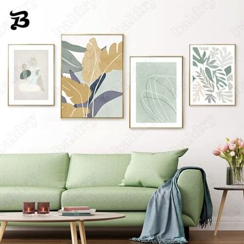 Green Plants Wall Art Painting Abstract Canvas Posters and Prints Modern Nordic Leaves Wall Pictures for Living Room Home Decor