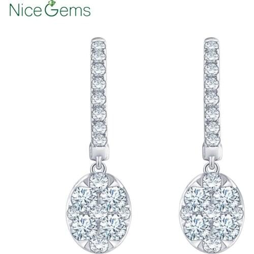 NiceGems 14K 585 White Gold Moissanite Drop Earrings Round Brilliant Cut 1.0ctw DF Color VVS1 Moissanite Diamond Dangle Earrings