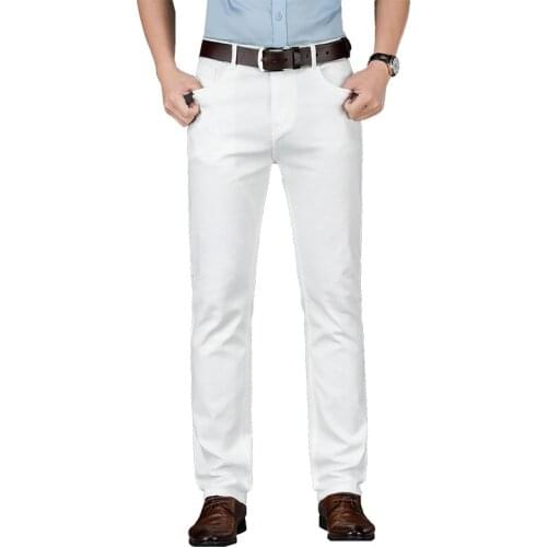 2021 New Men White Jeans Fashion Casual Classic Style Slim Fit Soft Trousers Male Brand Advanced Stretch Pants