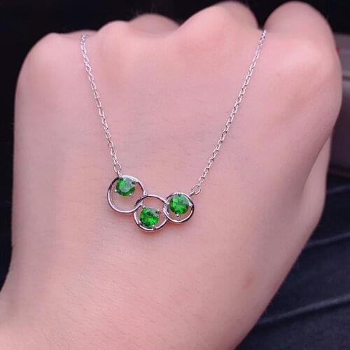 Wholesale Natural Diopside Gemstone Pendant 925 Sterling Silver Interlocking Circle Round Infinity Necklace for Women FN696