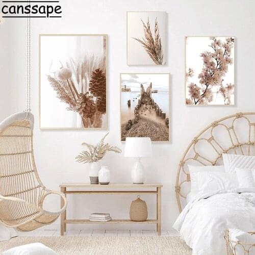 Landscape Wall Art Poster Lake Painting Flower Reed Posters Boat Print Bird Paintings Nordic Wall Pictures For Living Room Decor