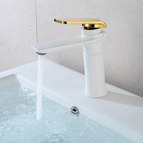 Bathroom Faucets Basin Mixer Tap Sink Faucet White and Gold Brass Single Handle Hole Grifo Lavabo Wash Hot and Cold Basin Taps
