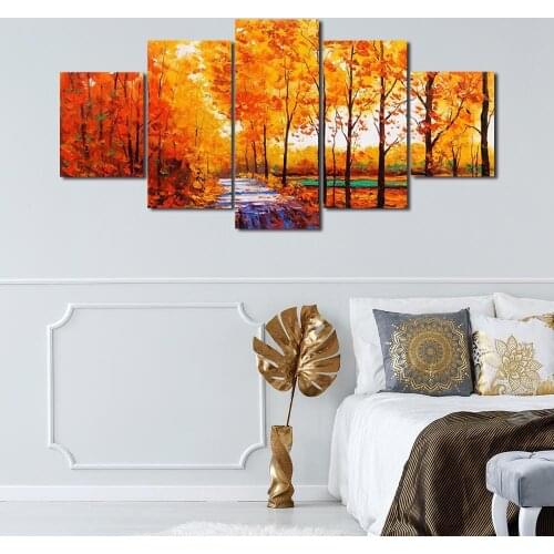 Modern Canvas Painting Autumn Orange Woods Posters and Prints Wall Art Picture for Living Room Home Decor with Frame
