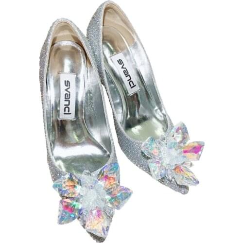 2019 New Rhinestone High Heels Cinderella Shoes Women Pumps Pointed toe Woman Crystal Wedding Party Shoes 5cm 7cm 9cm heel Shoes