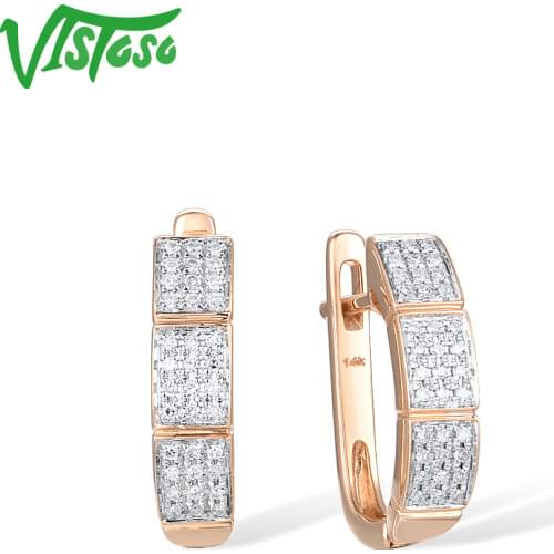 VISTOSO Pure 14K 585 Rose Gold Earrings For Lady Glamorous Elegant Sparkling Diamond Wedding Anniversary Engagement Fine Jewelry
