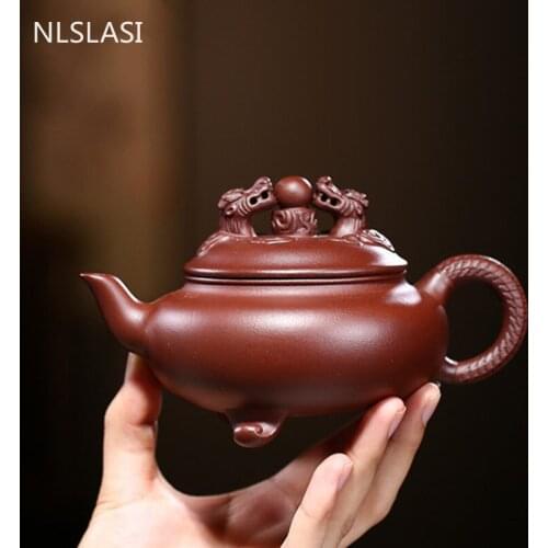 Yixing Purple Clay Tea Pot Double Dragon Play Beads Teapot Raw ore Beauty Kettle Chinese Tea Ceremony Customized Gifts 240ml