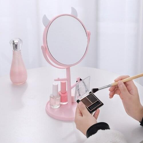 1Pcs Spin Assembly Makeup Mirror Table Desktop Countertop Base Use for Bathroom Travel Ordinary Pink Cat ear Mirror