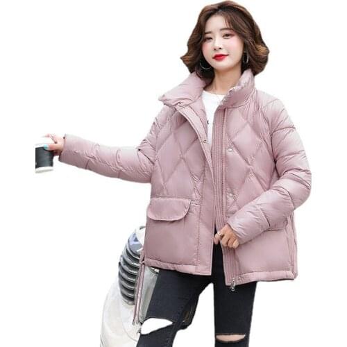 Women Winter Stand Collar Windproof Big Pocket Side Split Short Bubble Coat Puffer Jacket Cotton Padded Parkas Outwear Overcoat