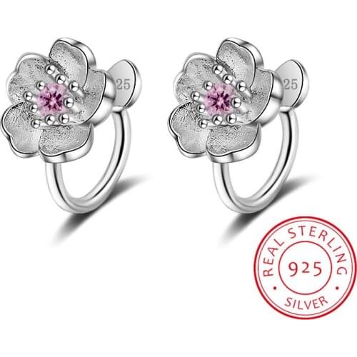925 Sterling Silver Romantic Cherry Blossoms Flowers Stud Earrings For Women Authentic Fine Brand Jewelry Gift