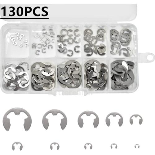 130PCS 304 Stainless Steel Stainless Steel E Clip washer Assortment Kit Circlip retaining ring for shaft fastener M1.5-M10